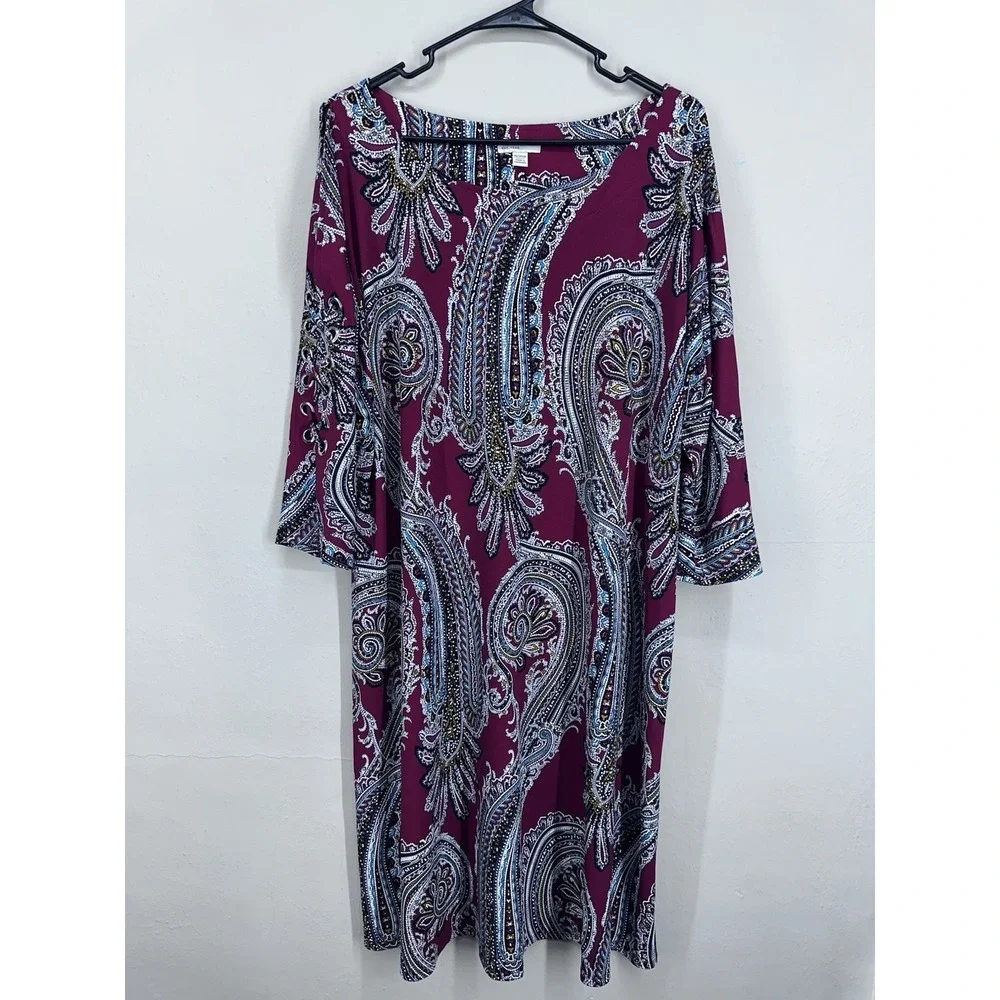 PLUS SIZE Paisley Print 3/4‎ Sleeve Cold Shoulder Dress Size 18/20 Sun Wedding